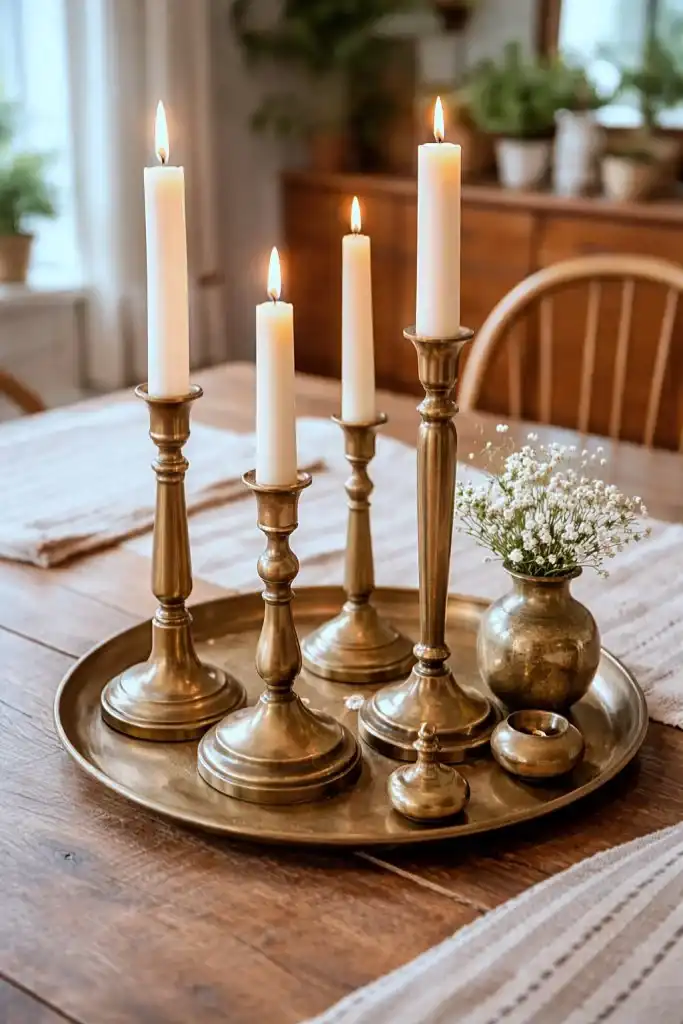 Clustered Brass Taper Candles