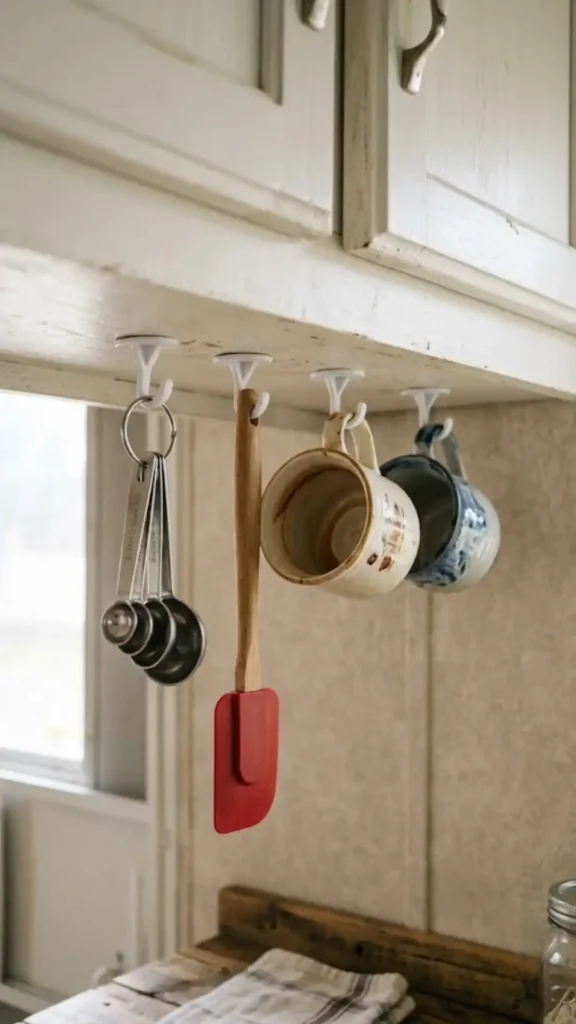 Command hooks under the cabinets