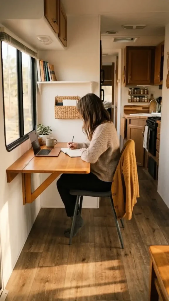 Drop-leaf desk + slim task chair