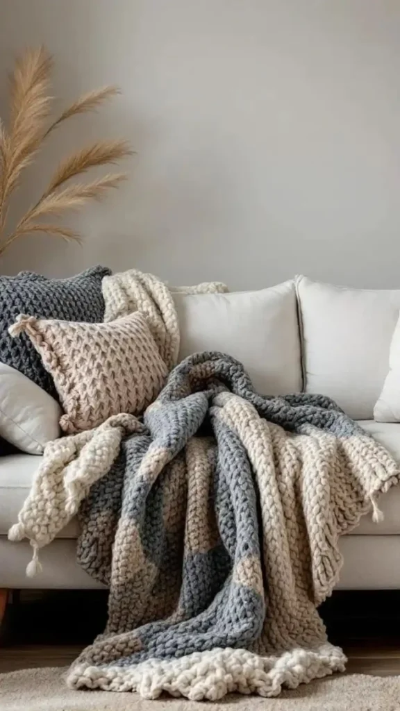 Layered Chunky Knit Throws
