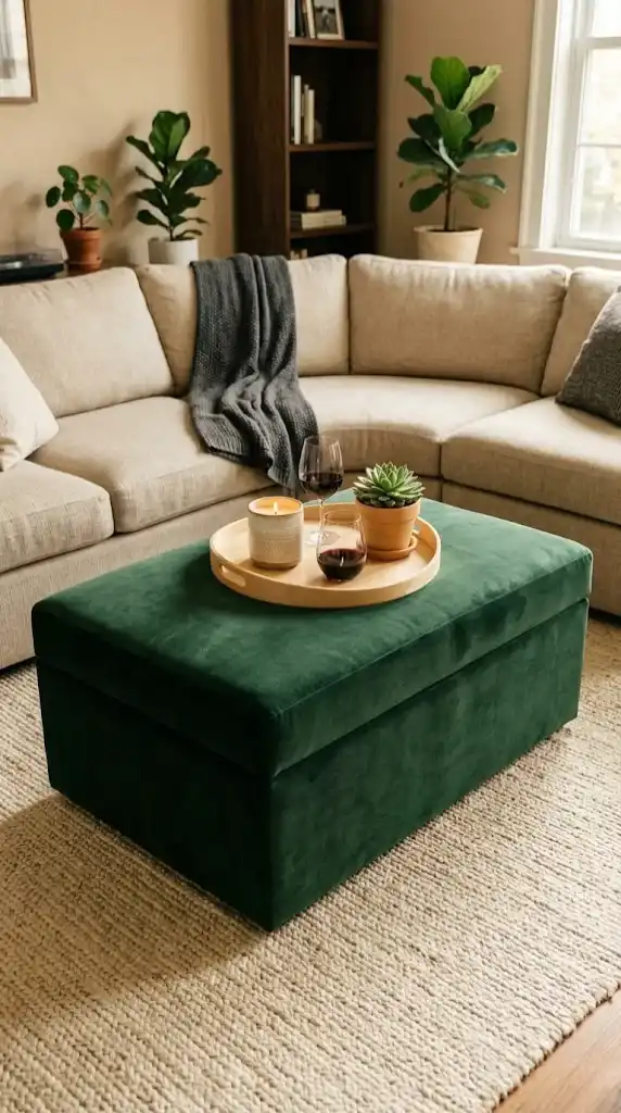 Structured Velvet Storage Ottoman