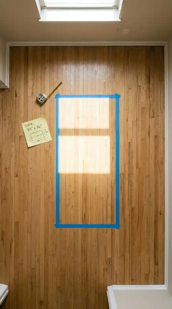 blue painter's tape floor mapping