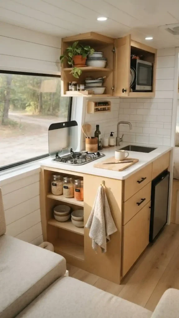 efficient RV kitchen for full-time travel