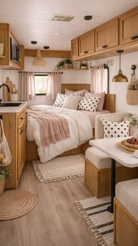 Balance Natural Wood Cabinets with Playful Polka Dots