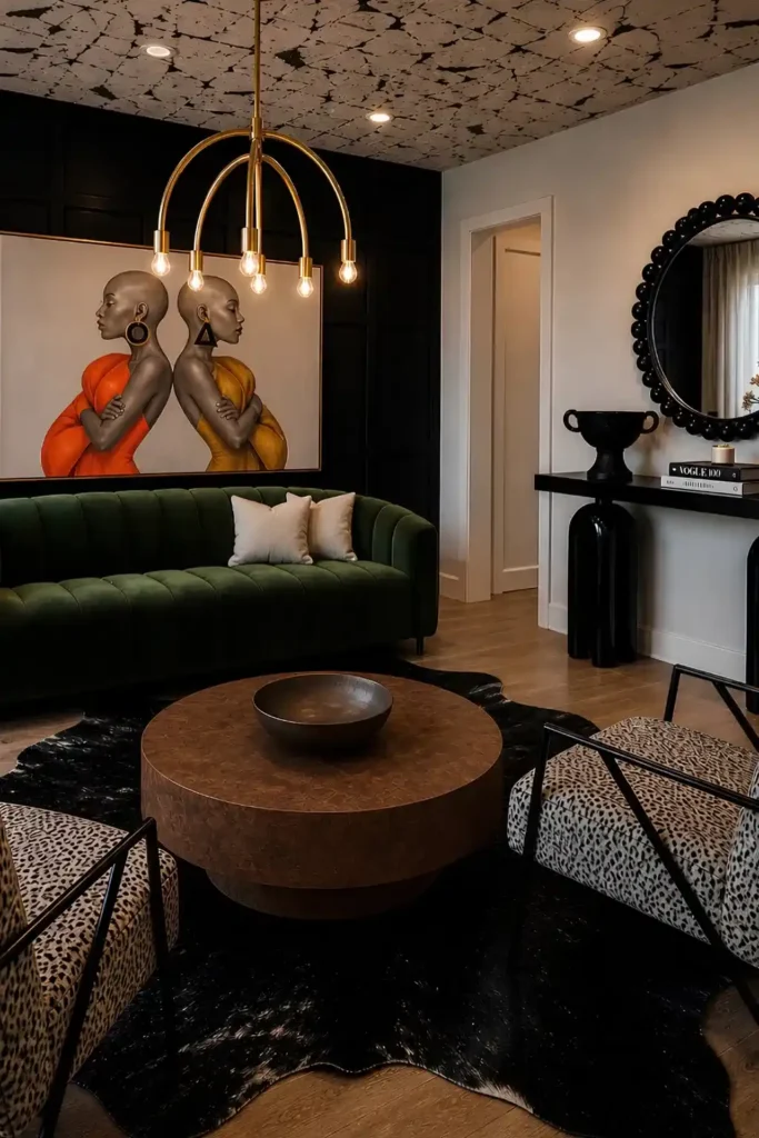 Emerald Sofa Meets Leopard Print