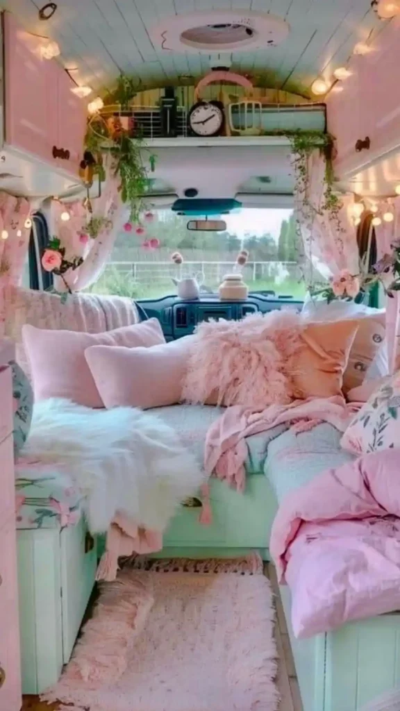 Front Cab Transition with Floral Drapes and Fairy Lights