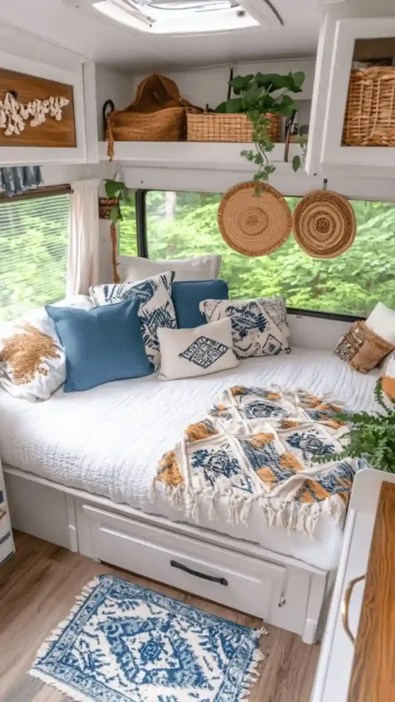 Indigo and Woven Basket Accents