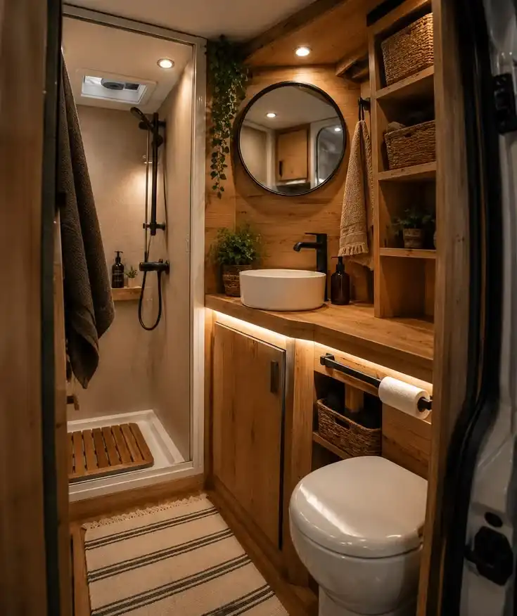 LED Strip Lighting Under the Counter to Give an RV Bathroom