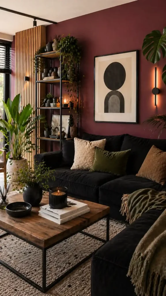 Plum Walls and Wood Slats