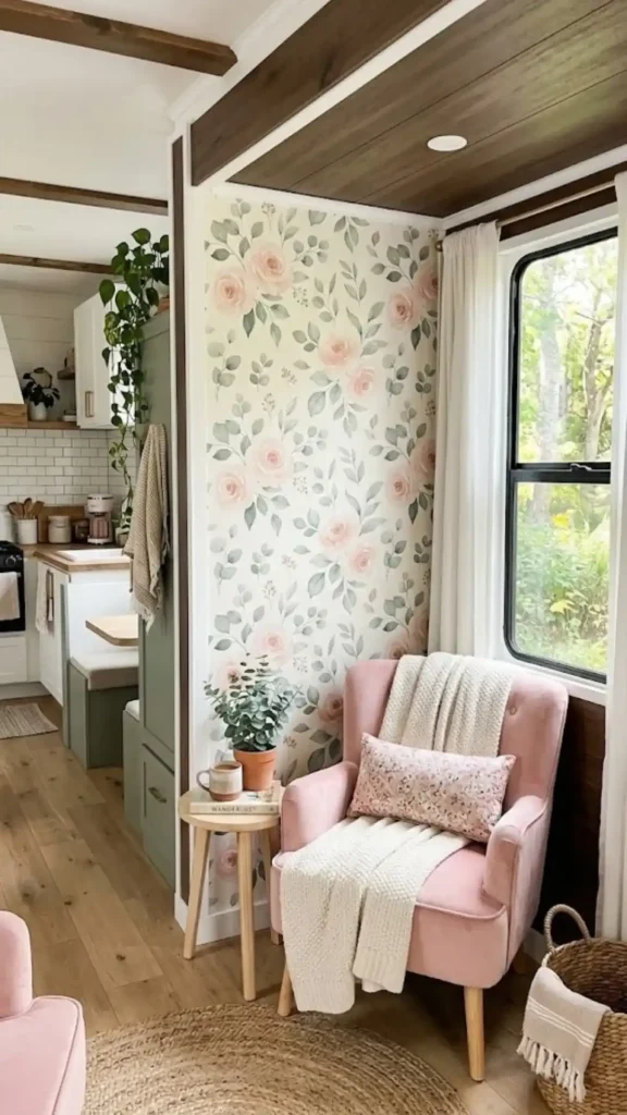 Slide-Out Accent Wall with Whimsical Floral Peel-and-Stick Wallpaper
