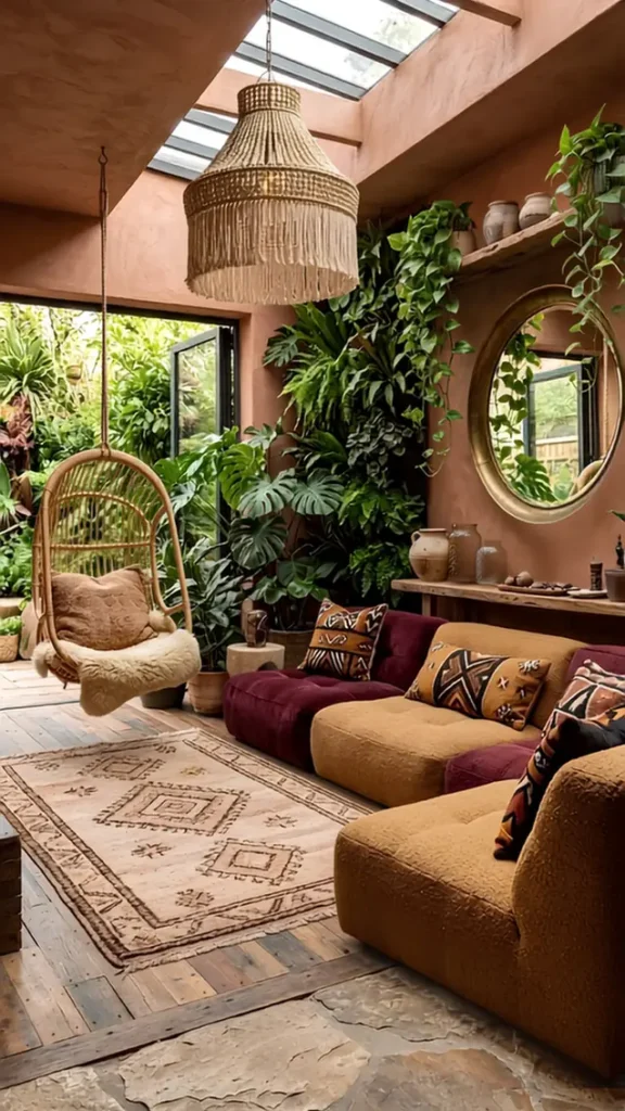 A Hanging Chair Under a Skylight
