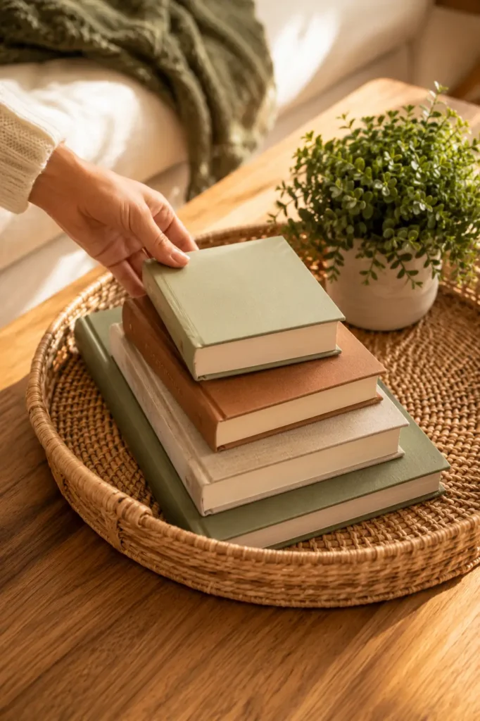 Anchor the tray with a stack of books