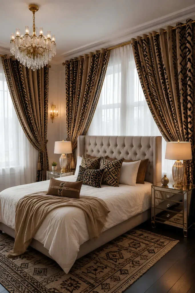 Animal Print Curtains In Gilded Bedroom