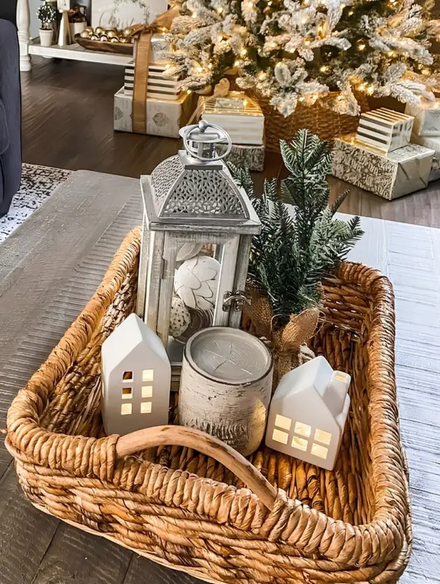 Basket Tray With Glowing Houses