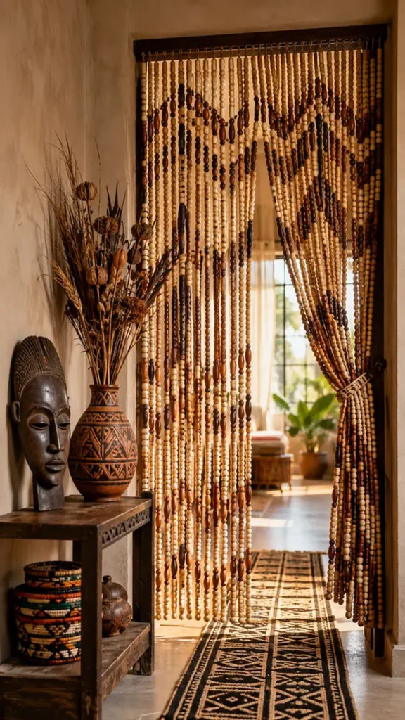 Beaded Strand Curtain Frames Doorway