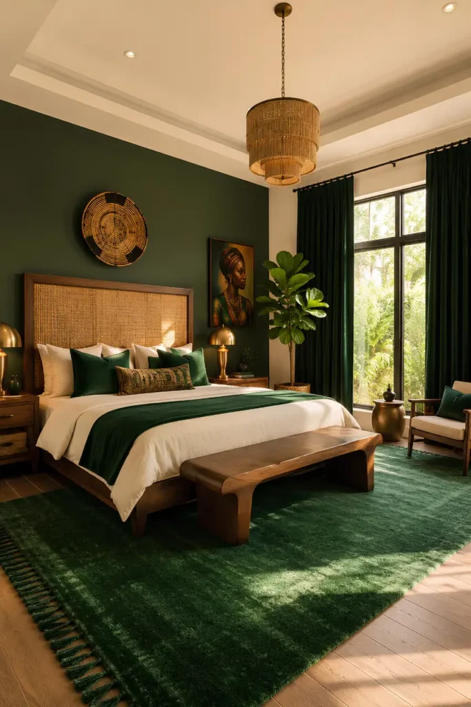 Bold Emerald and Woven Rattan