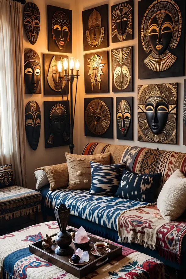 Bold Grid Wall of Painted Face Canvases