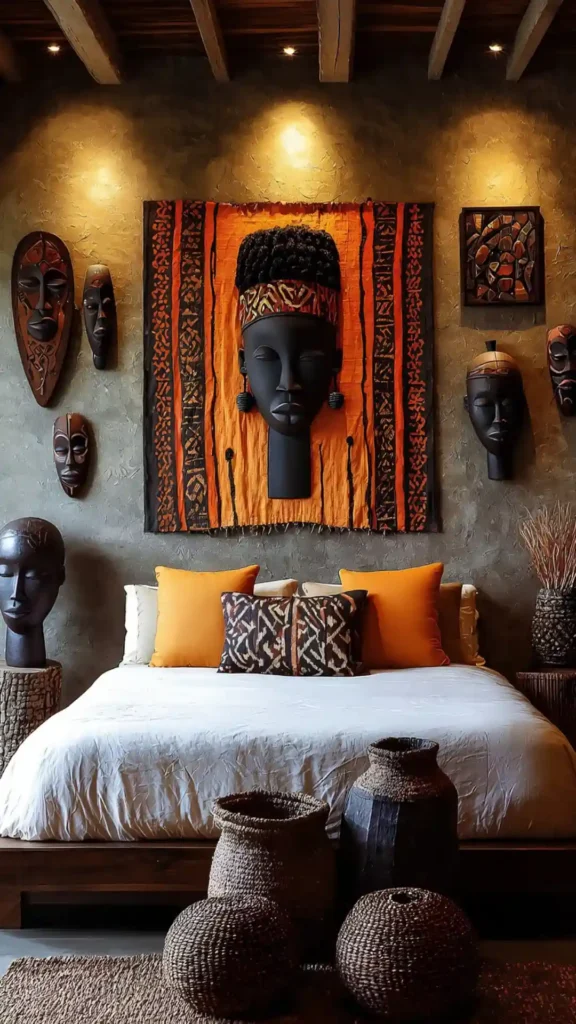 Bold Orange Pillows With Mask Art