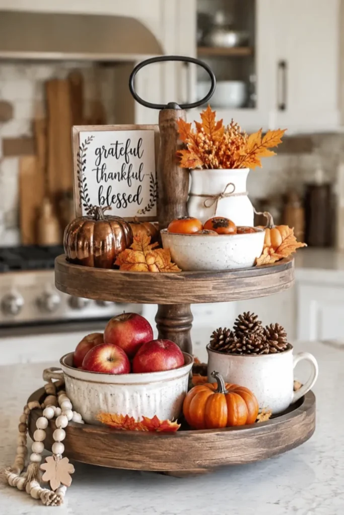 Bronze Pumpkin With Fresh Apples And Pinecones