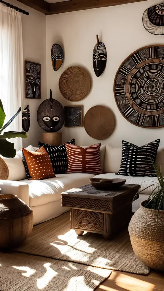 Carved Mask & Basket Wall Cluster
