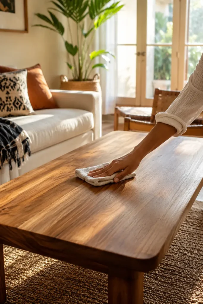 Clear the table down to bare wood first