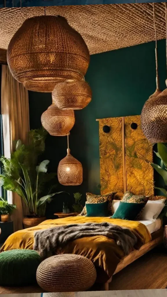 Clustered Rattan Pendants Overhead