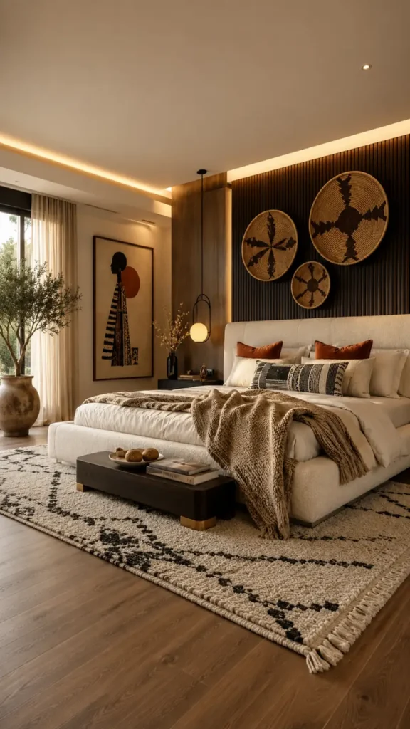 Cream Boucle Bed, Bold Art