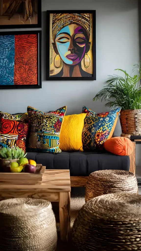 Cubist Portrait with Ankara Pillow Mix

