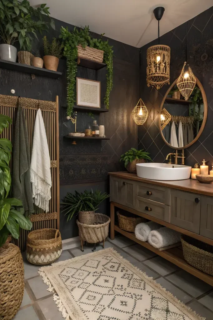 Dark Tile, Brass and Greenery