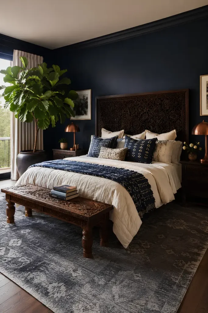 Deep Indigo Carved Wood Retreat