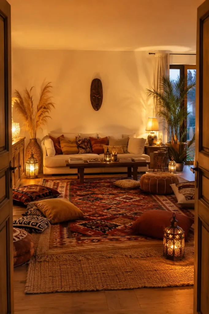 Floor Cushions Under Layered Rugs
