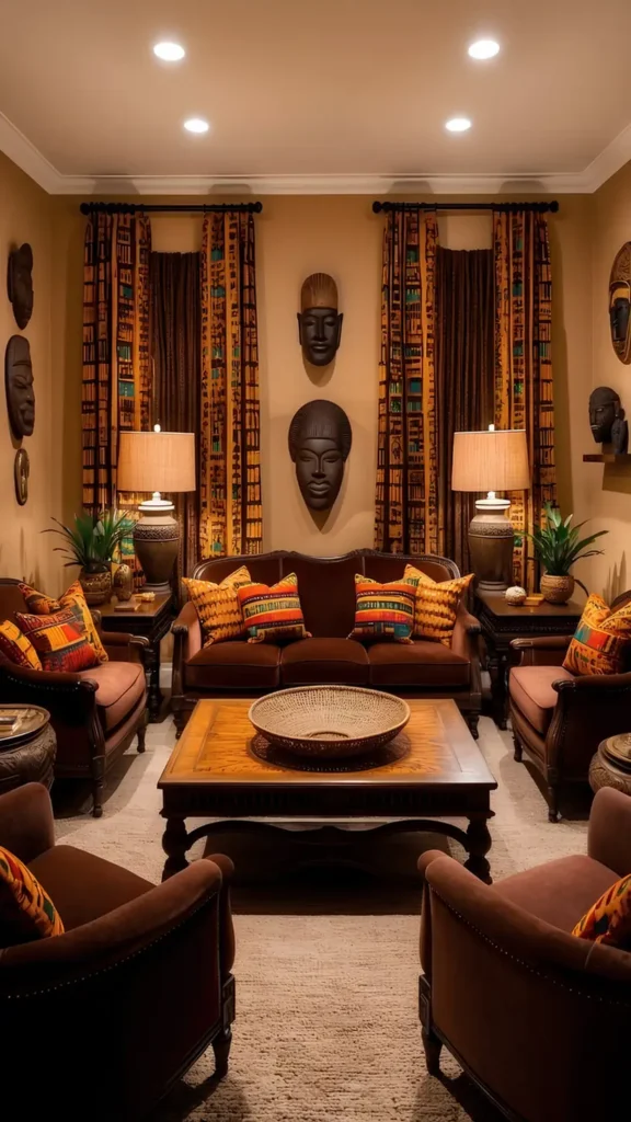 Formal Sitting Room with Kente Curtains
