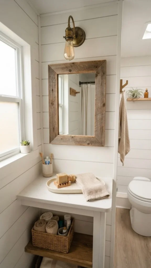 Frame the Bathroom Mirror in Reclaimed Wood for an Instant Farmhouse Upgrade