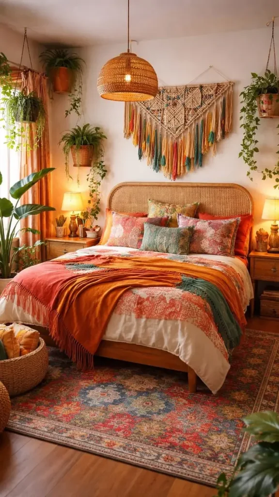 Fringe Macrame Above Rattan Bed