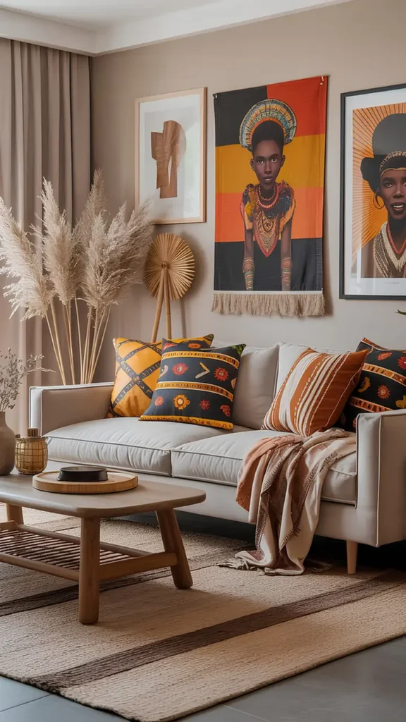 Fringed Tapestry with Ankara Pillows
