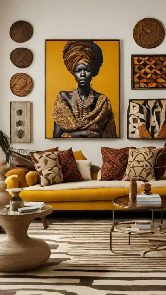Gallery Wall Above Mustard Sofa