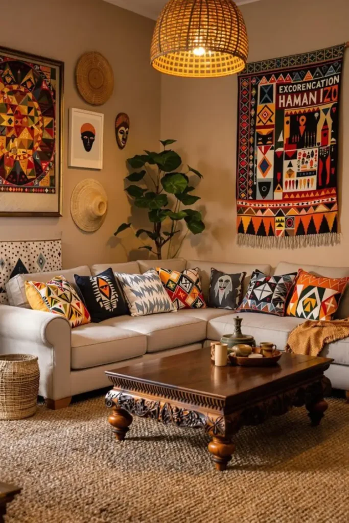 Geometric Pillow Party on Neutral Sofa
