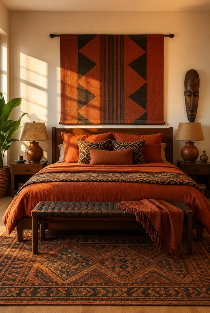 Hang One Large Textile Piece Above the Headboard