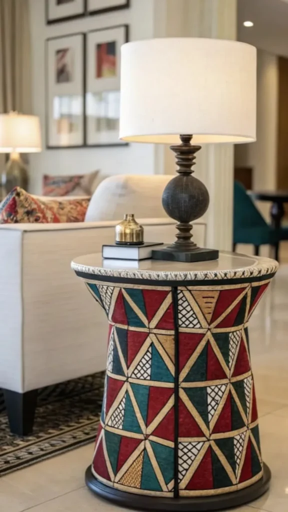 Kente Fabric Wrapped Side Table