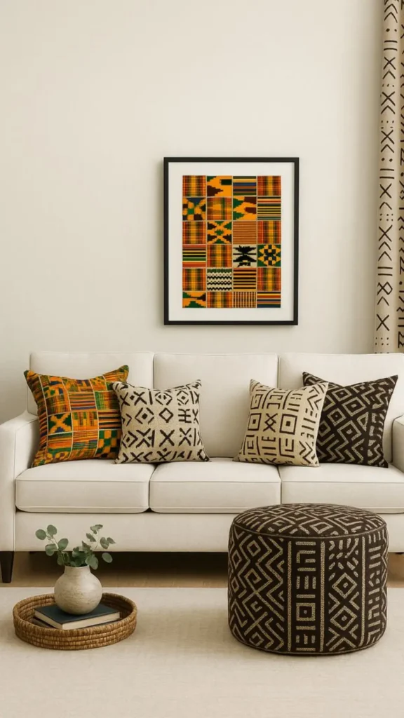 Kente Pillow On Cream Sofa