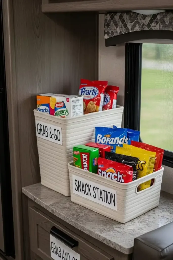 Labeled Bins Sort Snacks By Purpose