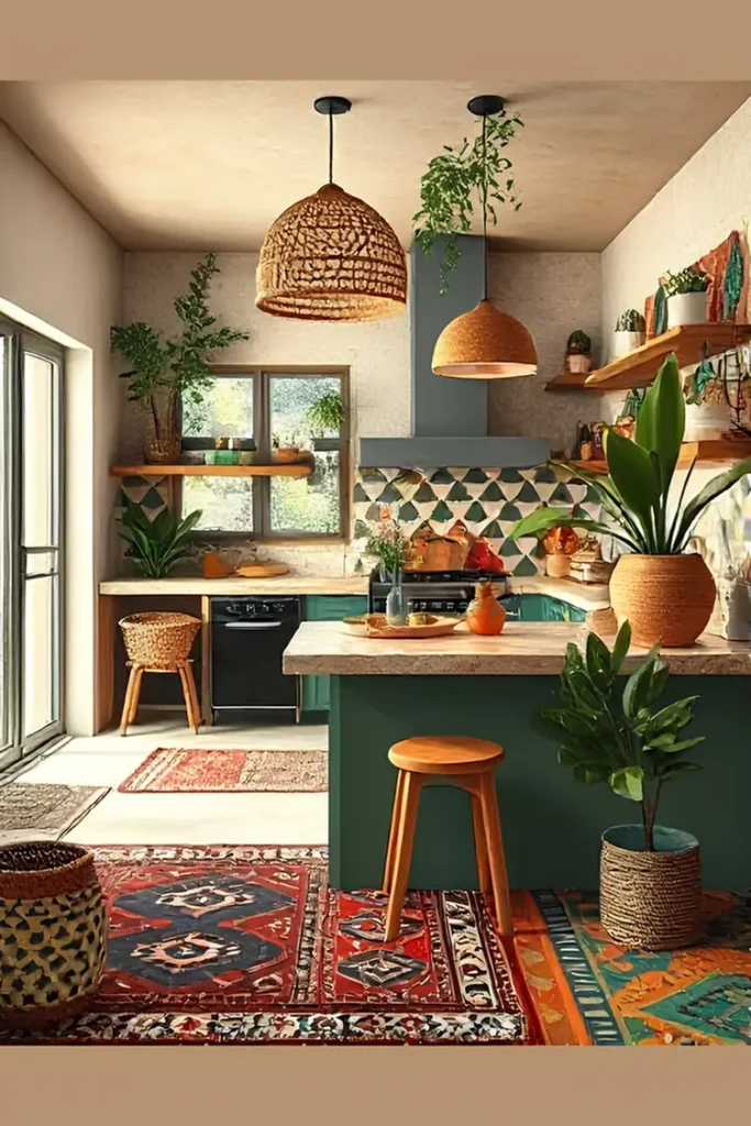 Layered Rugs on Terracotta Floor