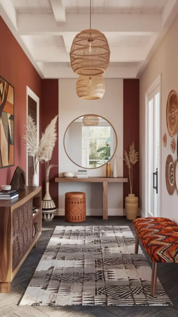Layered Wood Tones Under Beams