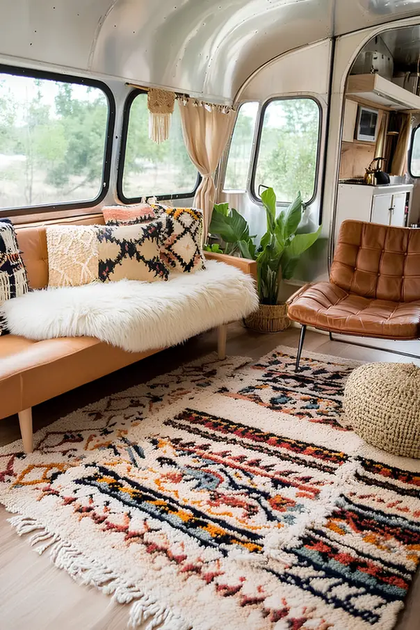 Leather Lounge With Global Rug Layers