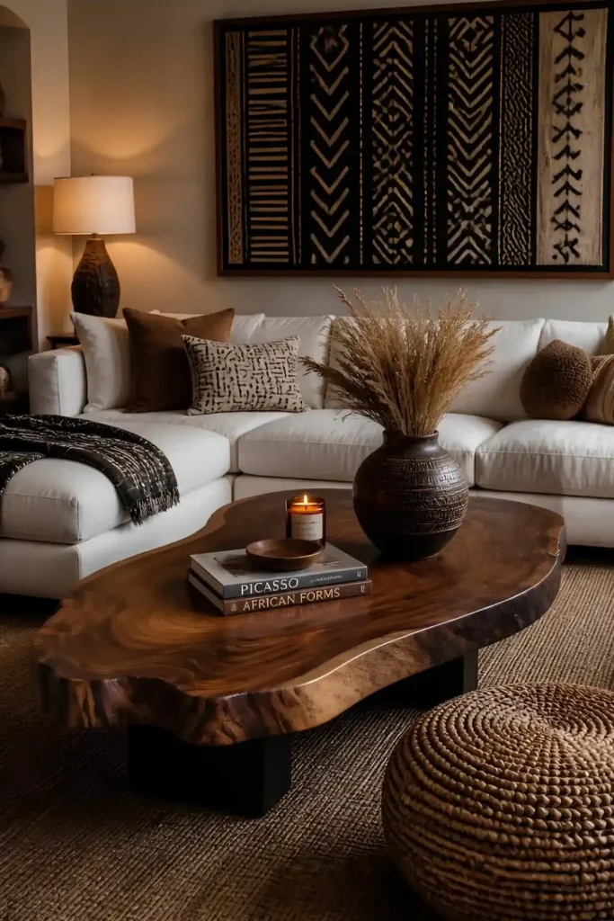 Live Edge Wood Meets Framed Mudcloth