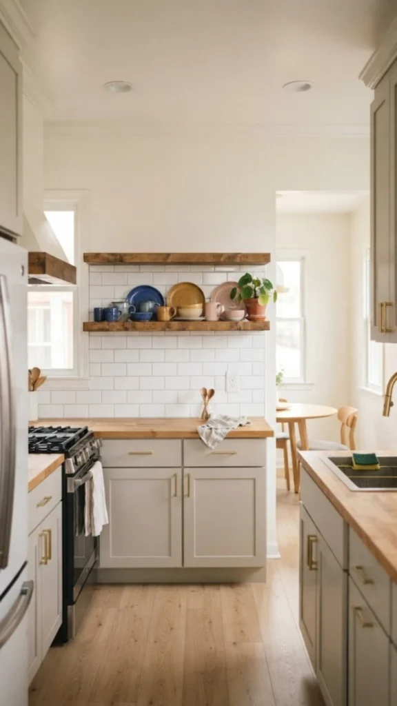 Mismatched Ceramics on Open Shelving