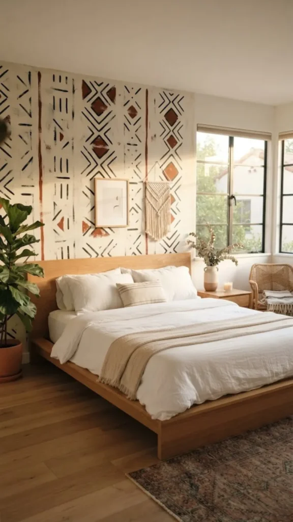Painted Geometric Mudcloth Accent Wall