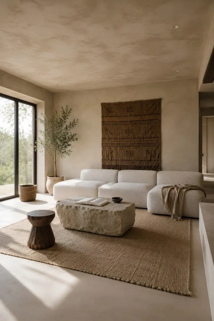 Pale Plaster Walls and One Bold Textile