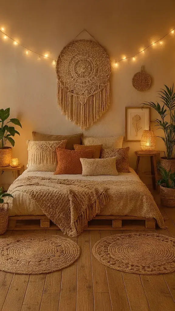 Pallet Bed With a Woven Sun