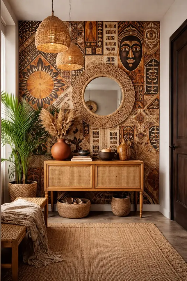 Patterned Wall Runs Floor to Ceiling